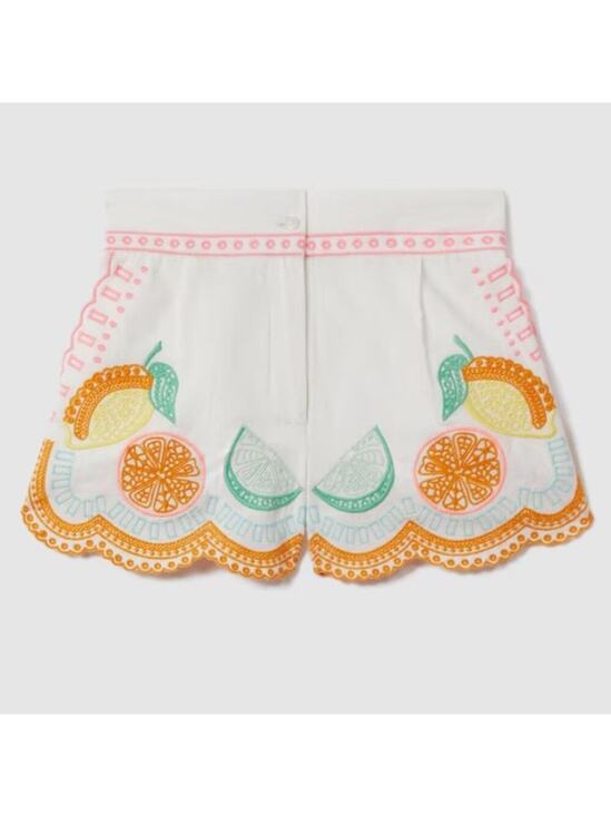 Reiss Other - Reiss Broderie Shorts Girls Size 10-11 Cotton Embroidered Fruits Summer Vacation